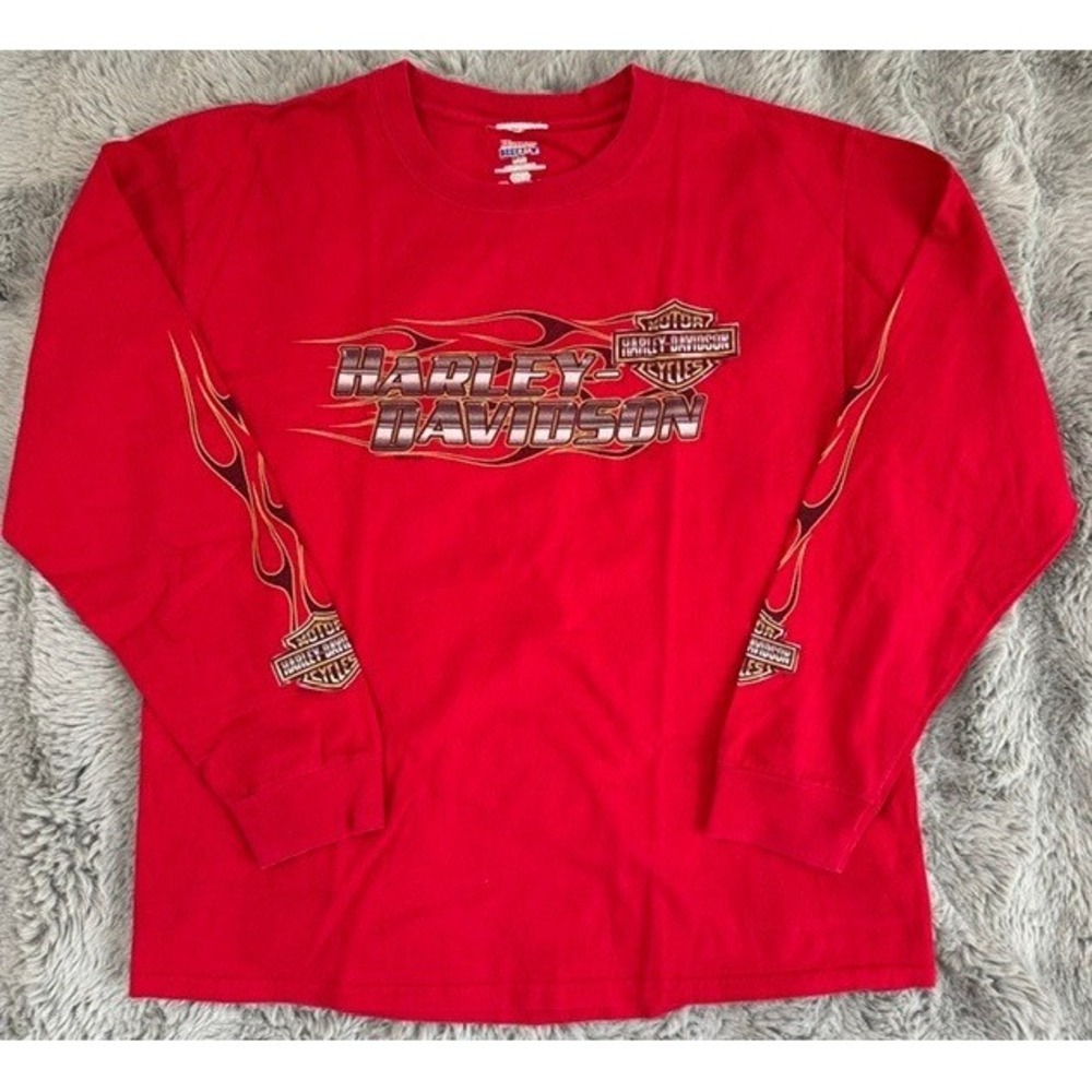 Harley-Davidson Sedona Arizona Flame Graphic Long Sleeve Shirt Red Large
